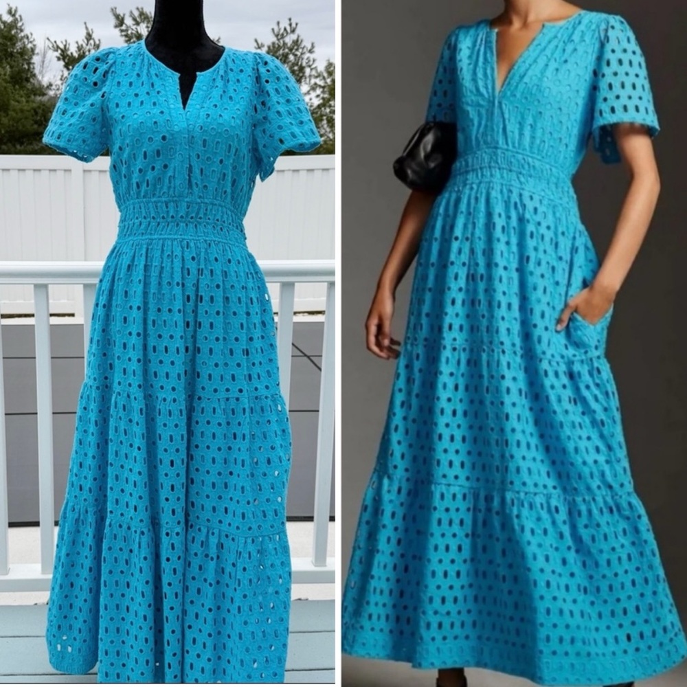 Anthropologie The Somerset Maxi Dress Eyelet Edition Blue Size Medium